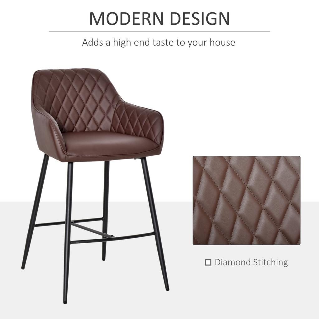 Set of two retro PU leather bar chairs with footrest.