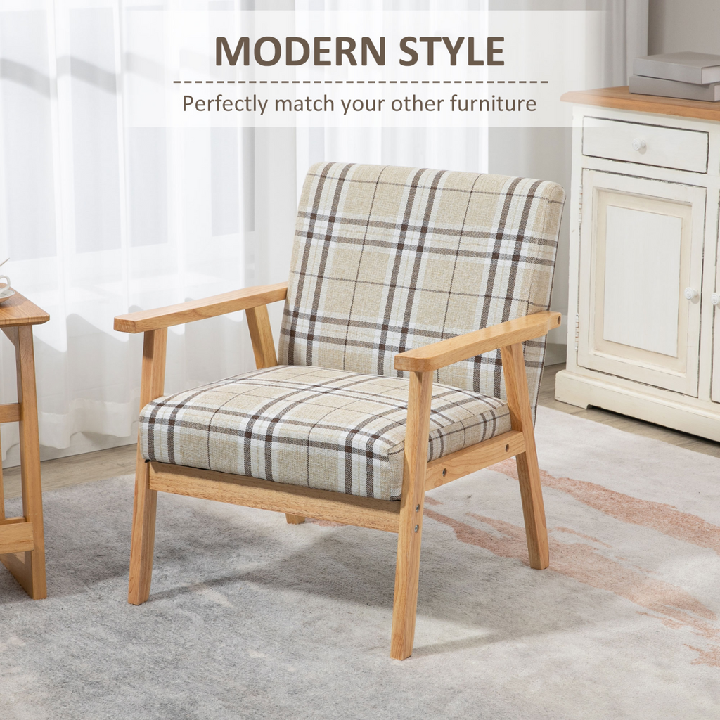Beige linen‑feel modern accent chair.