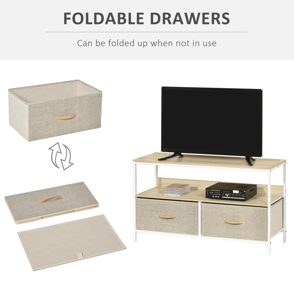 TV Cabinet with Foldable Linen Drawers