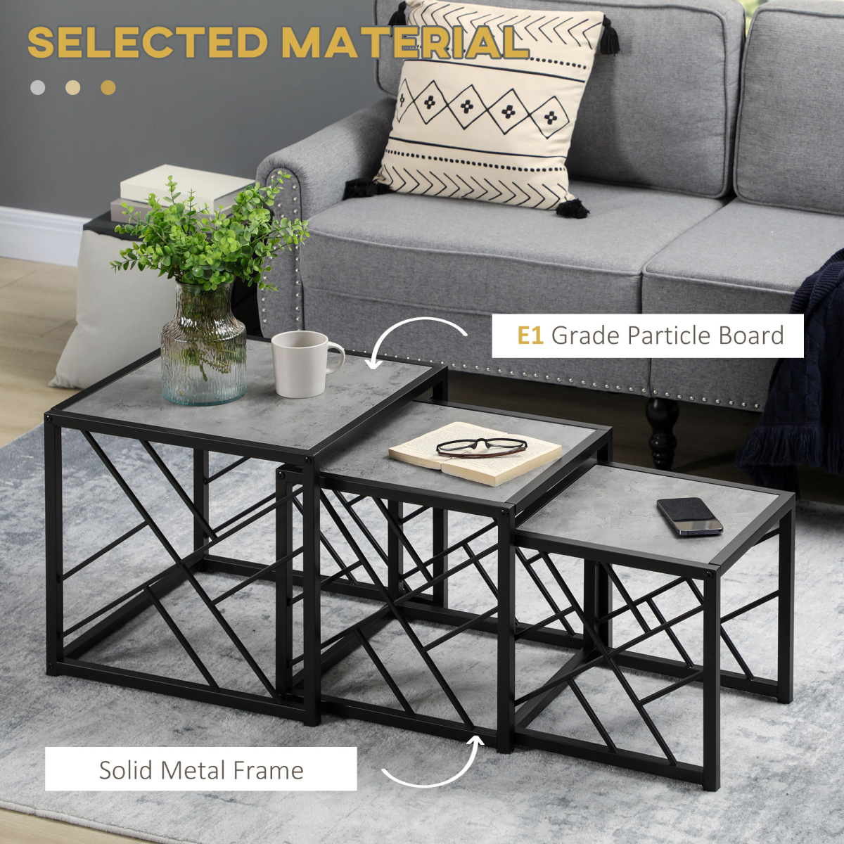 Set of 3 Grey Two-Tone Nesting Coffee Tables