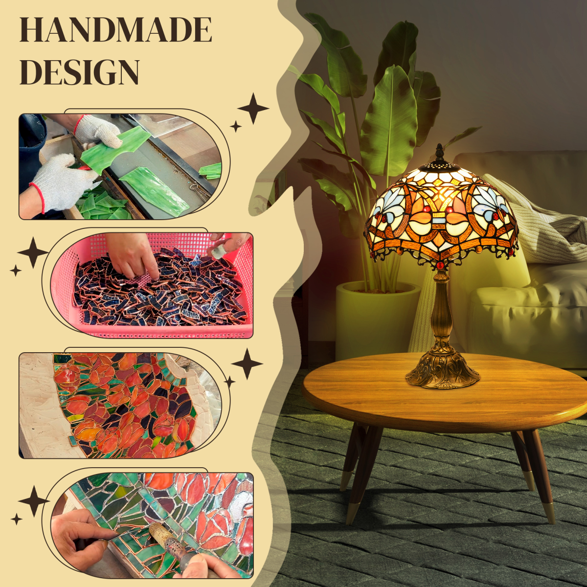 Antique Sunflower Stained Glass Table Lamp