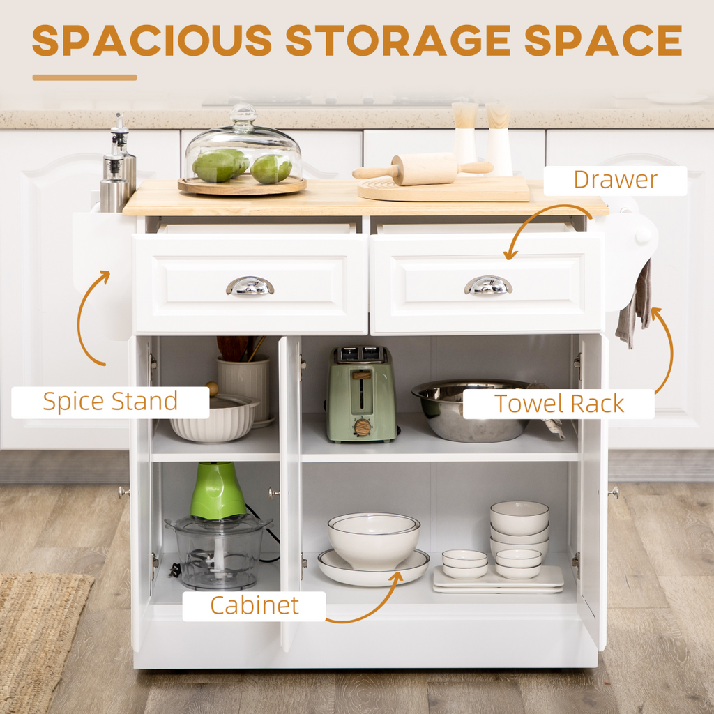 {
  "title": "Kitchen Storage Trolley with Adjustable Shelf Rolling Kitchen Island, White",
  "description": ""
}