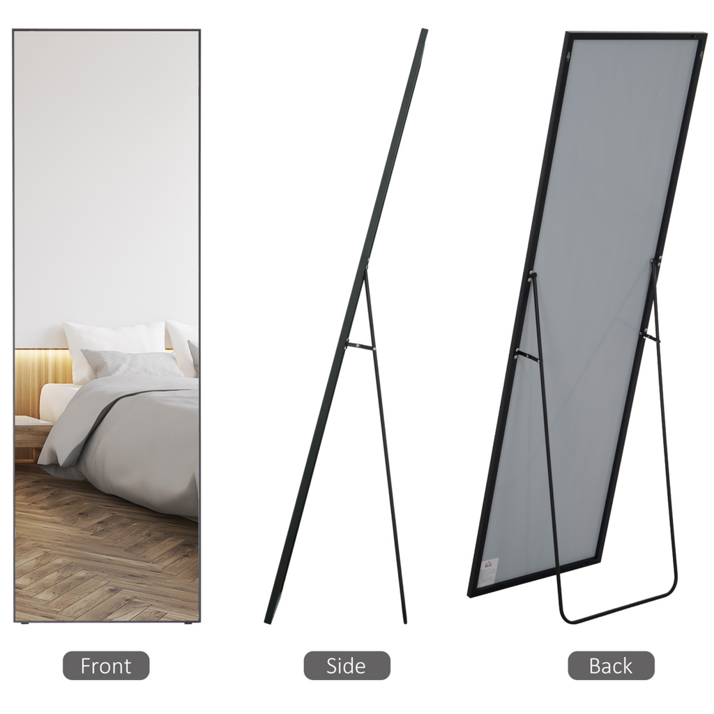 HOMCOM Full Length Mirror Floor Standing Wall-Mounted, Dressing Mirror Black