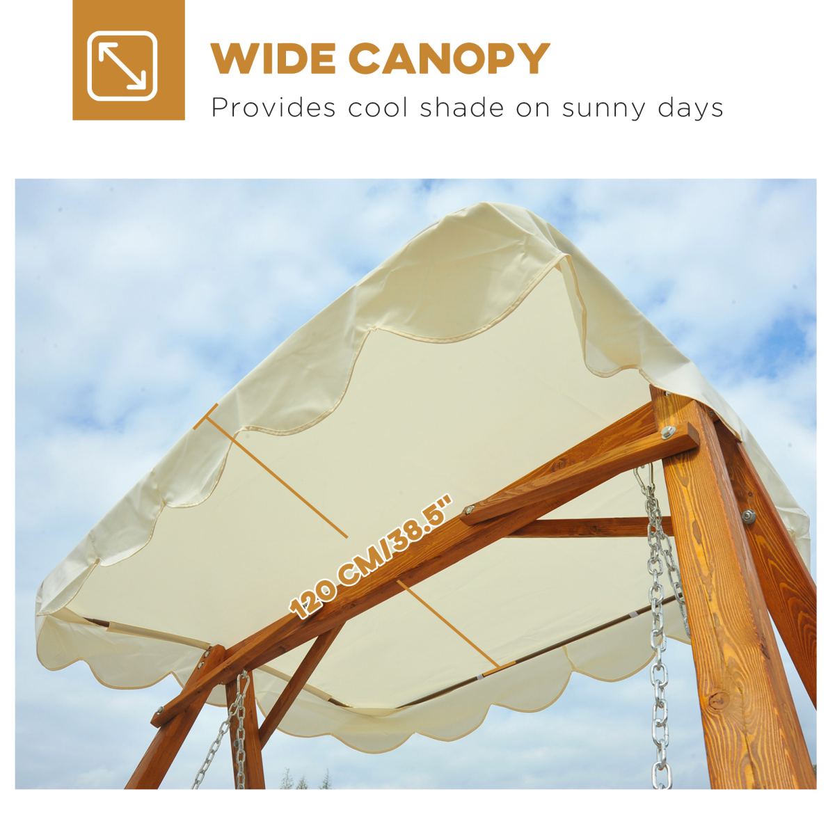 2-Seater Wood Garden Chair Swing Bench Lounger-Cream
