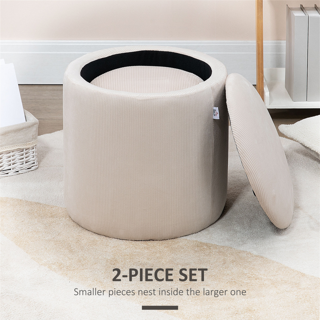 {
  "title": "Modern Fabric Storage Ottomans with Removable Lids, Set of 2, Cream White",
  "description": "Set of 2 modern fabric storage ottomans in cream white, each with a removable lid for easy access to stored items."
}