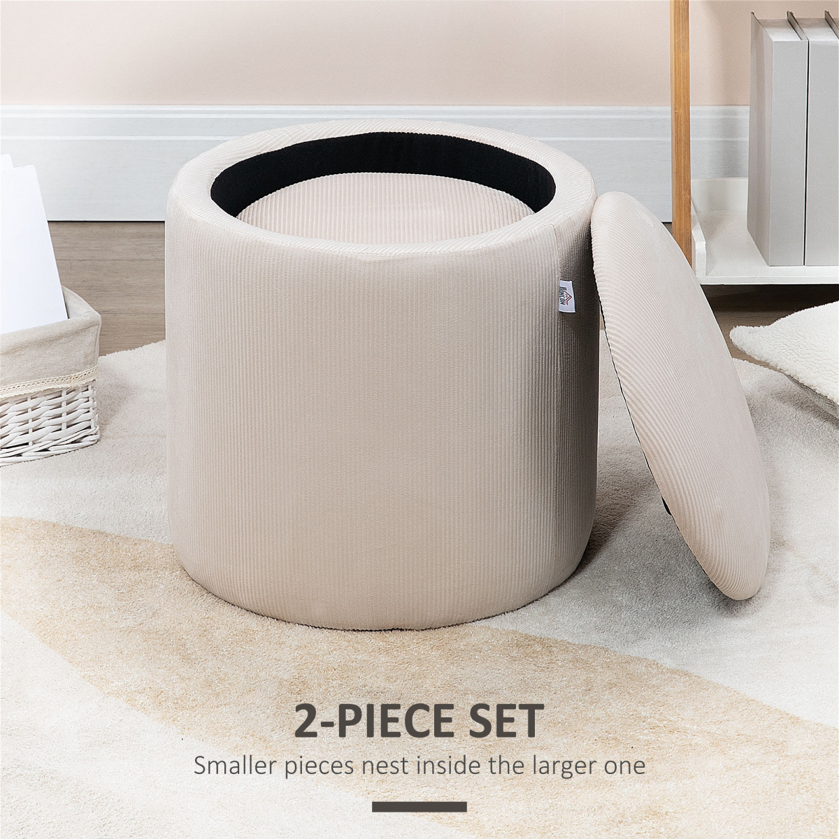 {
  "title": "Modern Fabric Storage Ottomans with Removable Lids, Set of 2, Cream White",
  "description": "Set of 2 modern fabric storage ottomans in cream white, each with a removable lid for easy access to stored items."
}
