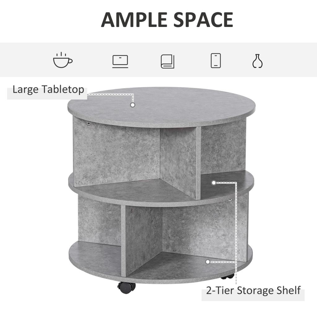 A modern 2‑tier round coffee table with a cement‑effect finish and practical open storage. Perfect for stylish, organised living rooms. Shop The Cosy Nest.