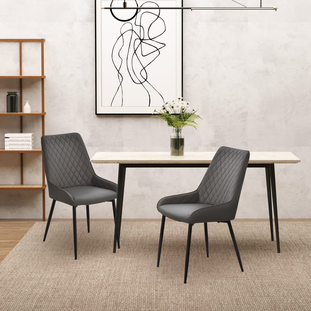 HOMCOM Set Of 2 Quilted PU Leather Dining Chairs w/ Metal Frame 4 Legs Grey