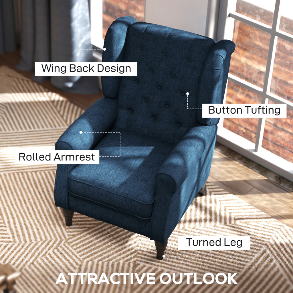 Retro Club Tufted Armchair in Blue Linen