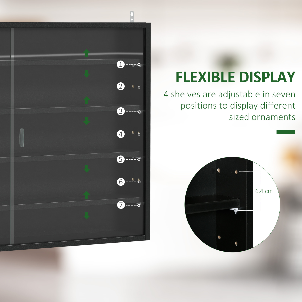 {
  "title": "5-Tier Wall Display Shelf Unit Cabinet w/ Shelves & Glass Doors, Black",
  "description": ""
}