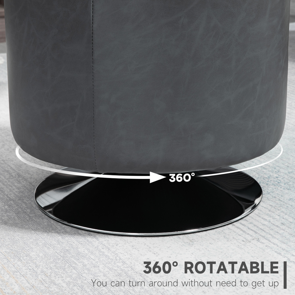 Grey 360‑degree swivel footstool with padded seat.