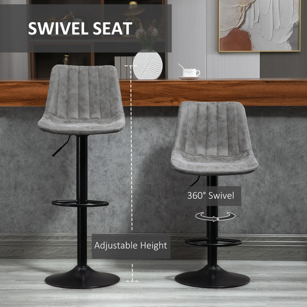 Set of two grey microfibre retro tub bar stools.