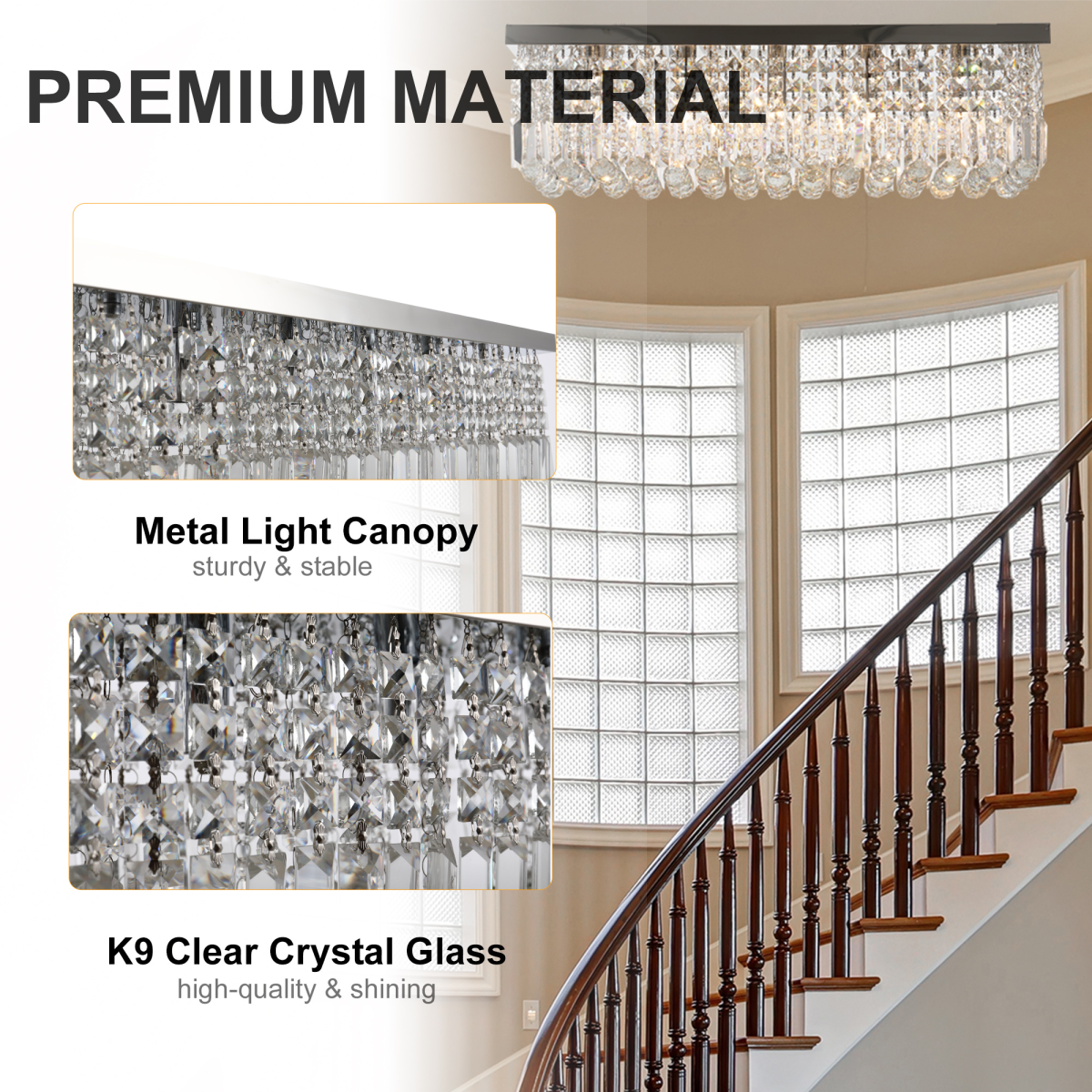 Square Crystal K9 Glass Ceiling Light