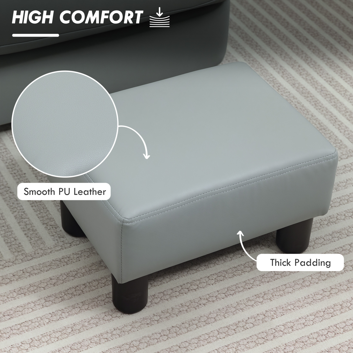 Compact Grey PU Leather Footstool