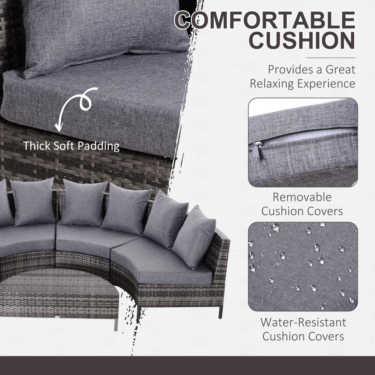 Half Moon Rattan 4-Seater Garden Set for Cosy Outdoor Lounging