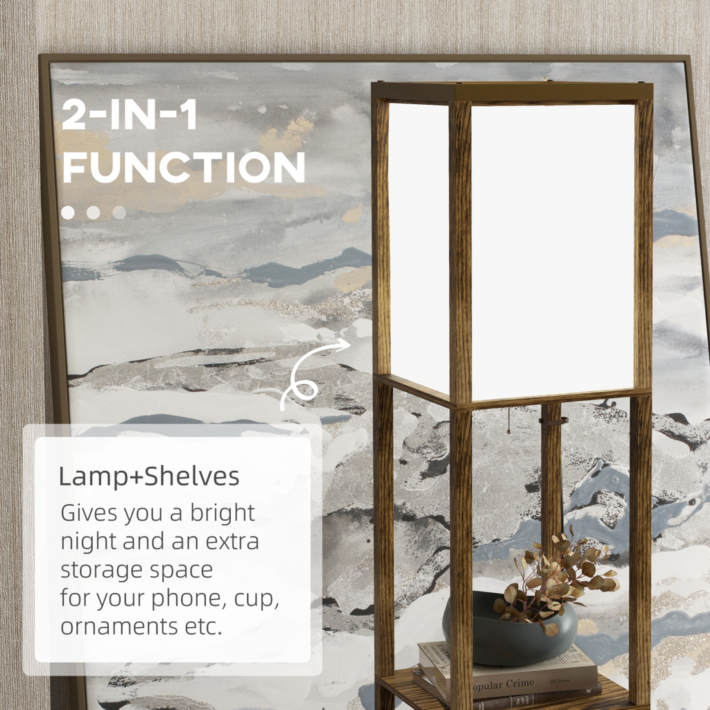 HOMCOM Shelf Floor Lamp with Dual Light, for Living Room, Bedroom, Brown