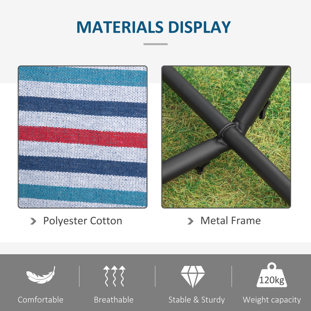 294 x 117cm Hammock with Metal Stand Portable Carrying Bag 120kg White Stripe