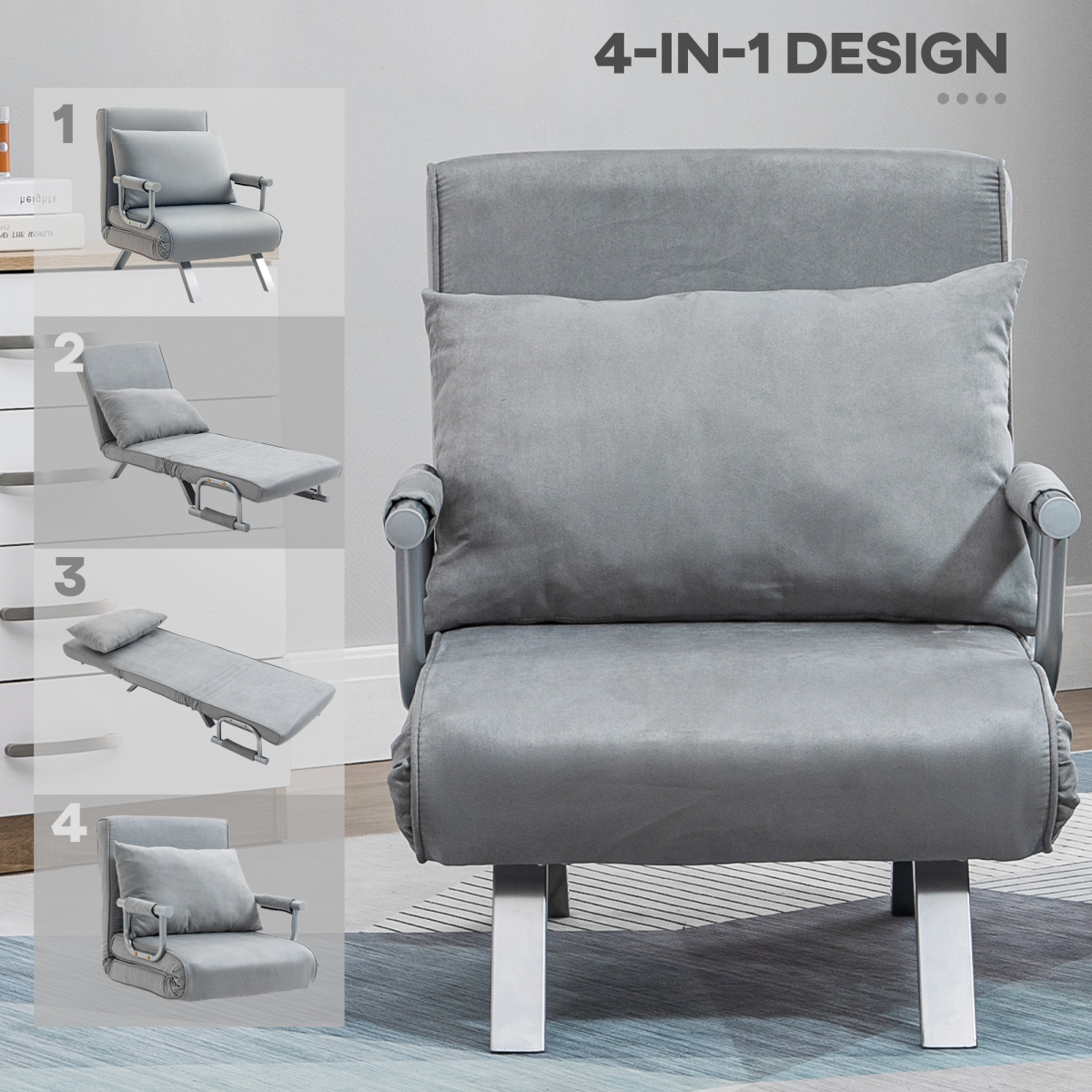 {
  "title": "Sofa Bed Foldable Portable Armchair Sleeper Lounge Pillow Light Grey",
  "description": ""
}