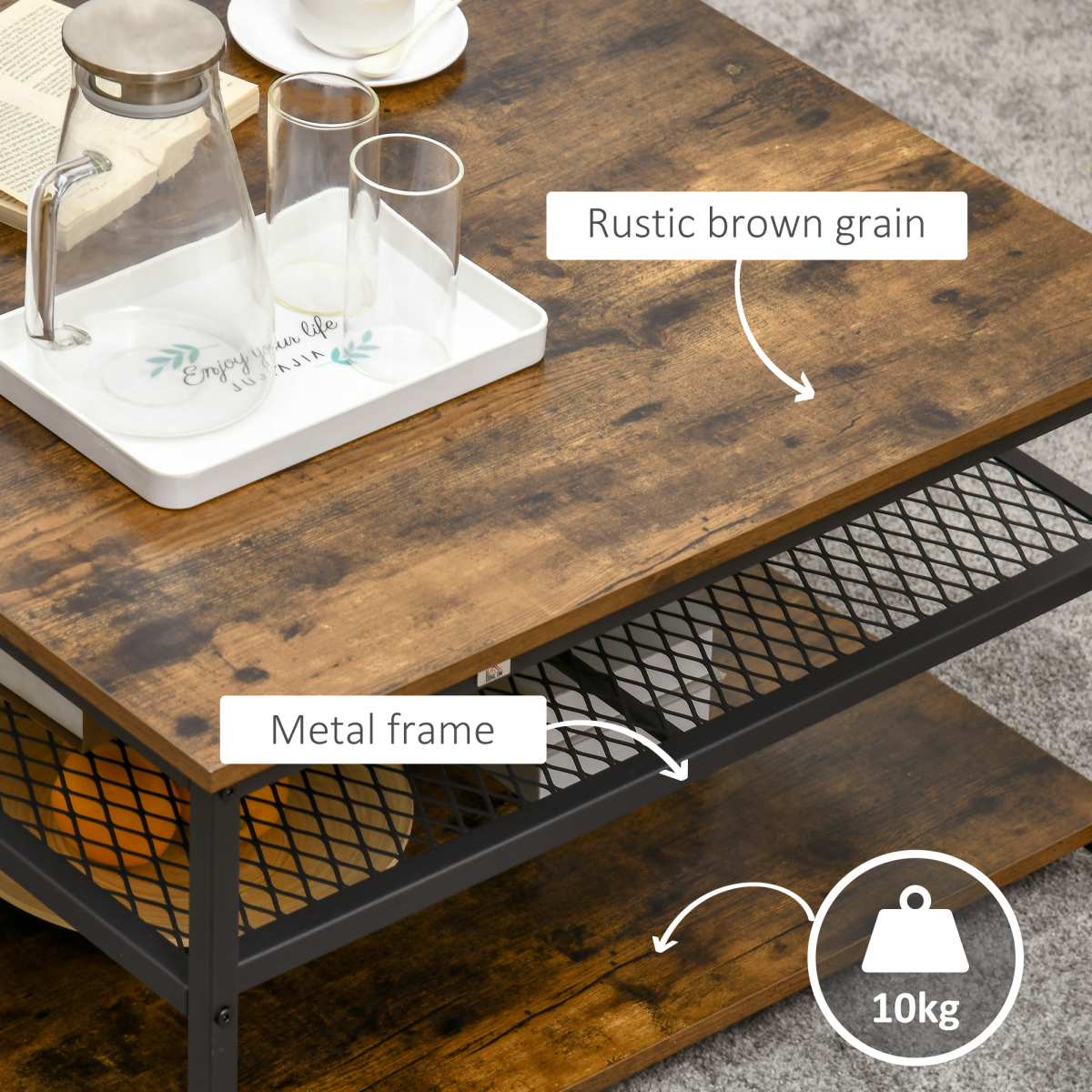 Industrial Coffee Table with Storage Shelves