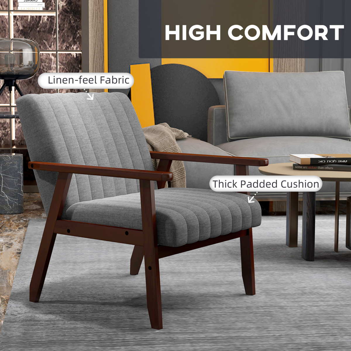 Channel Tufted Linen Accent Chair