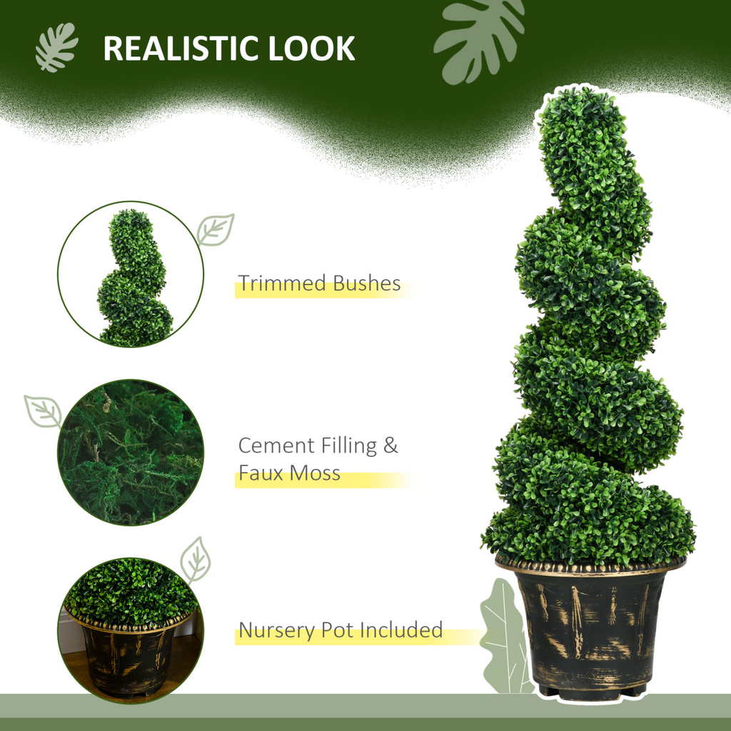 Set of two 90cm spiral boxwood topiary trees.
