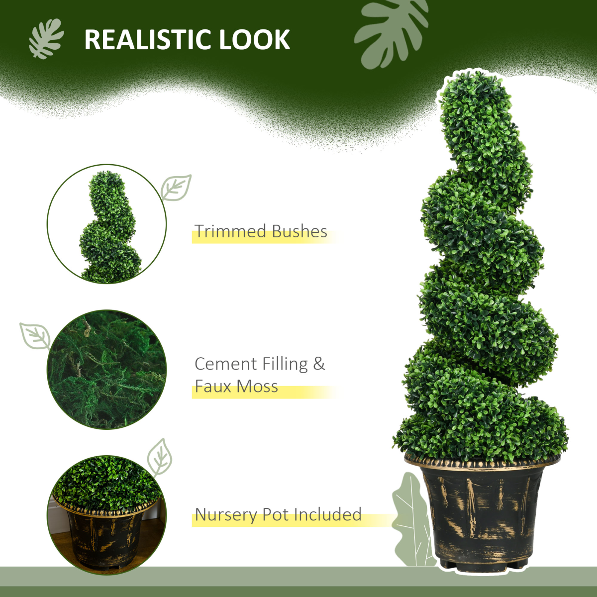 Set of two 90cm spiral boxwood topiary trees.
