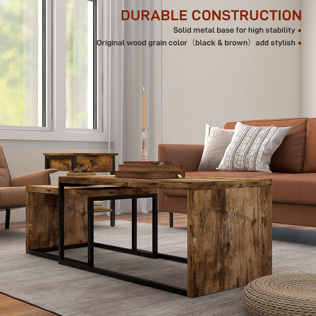 Set of 2 Warm Wood-Effect Nesting Coffee Tables