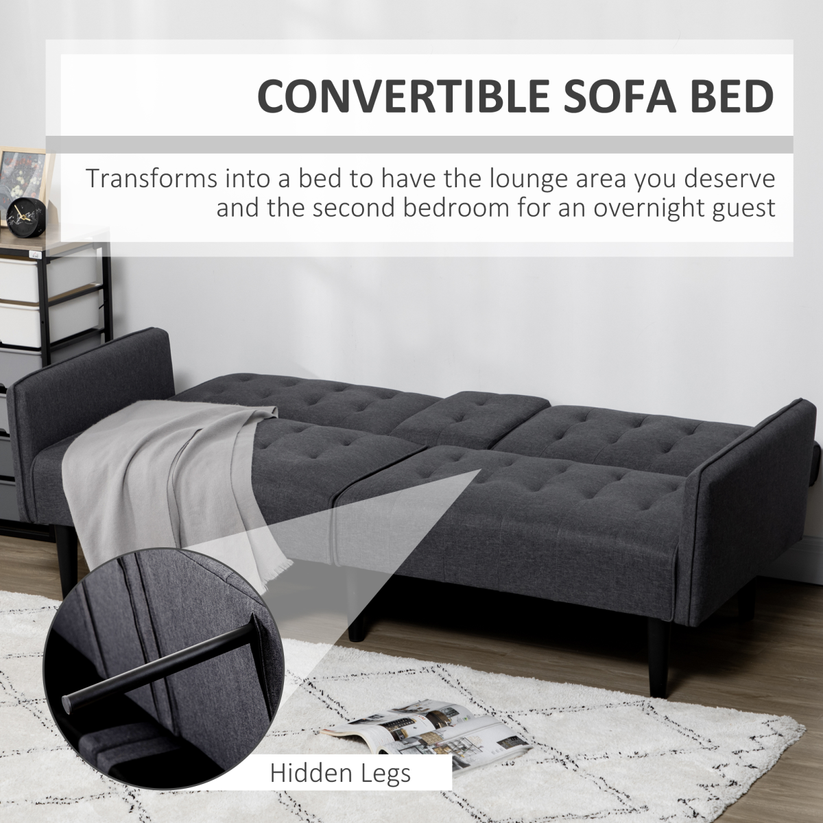 3-Seater Linen Sofa Bed with Cupholders