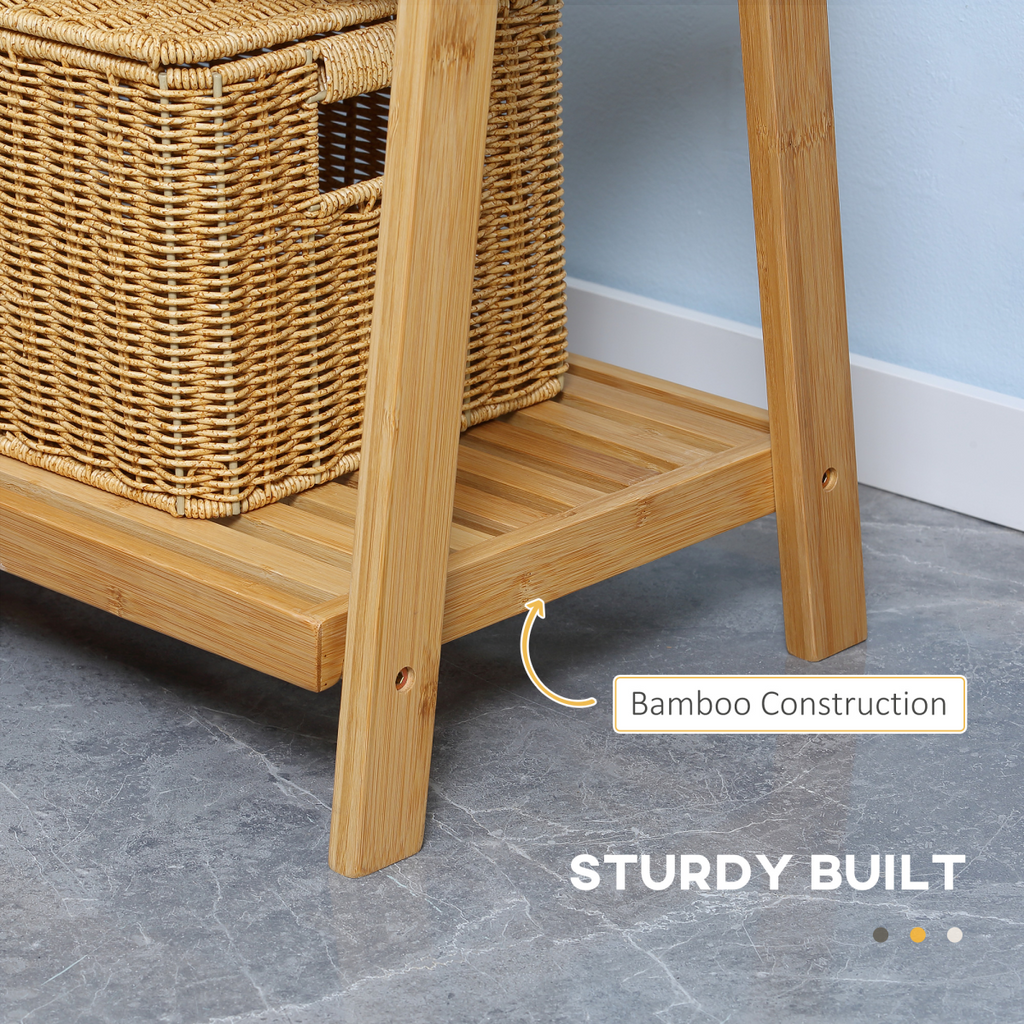 Freestanding Bamboo Towel Rack – 3 Bars & Shelves, Foldable