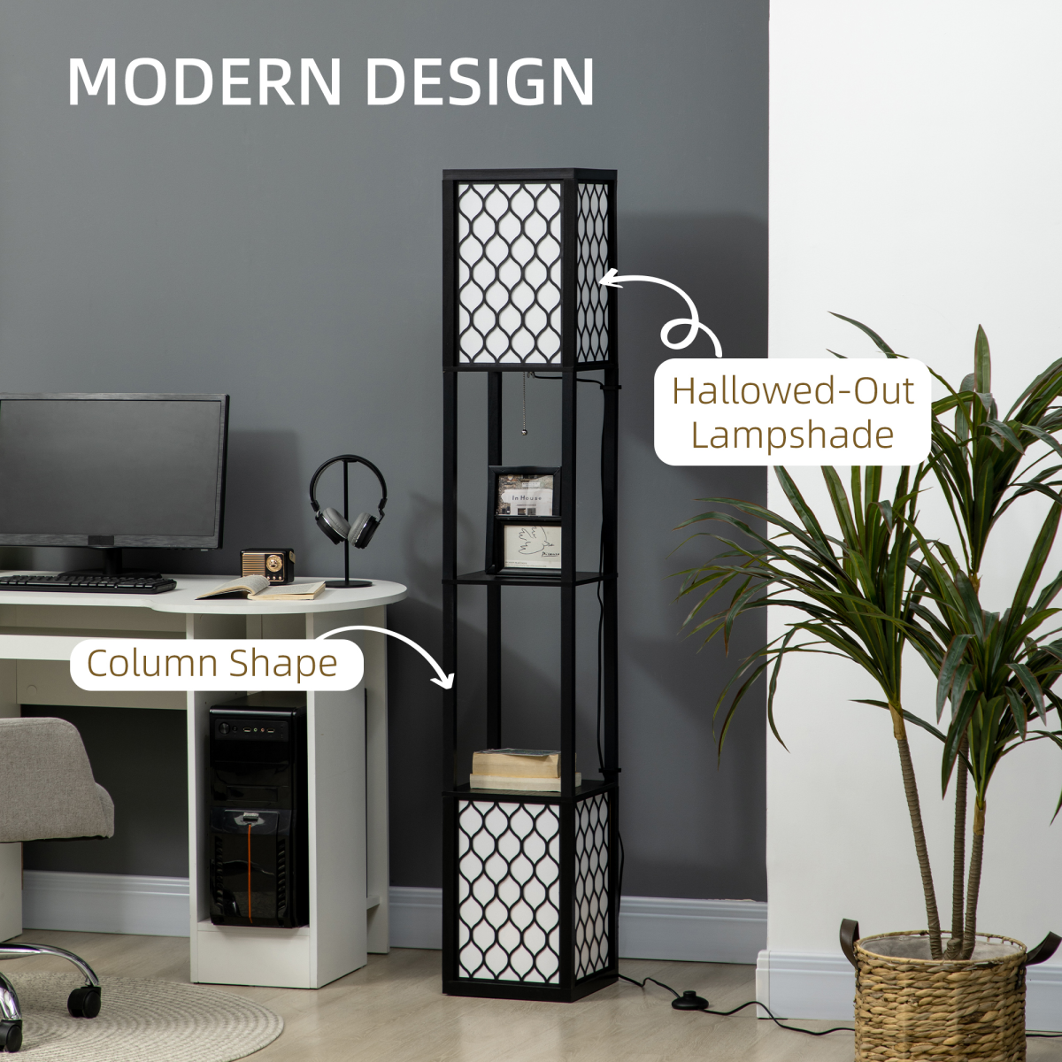 {
  "title": "Floor Lamp with Shelves, 2-Light Modern Standing Lamp for Living Room Bedroom",
  "description": ""
}