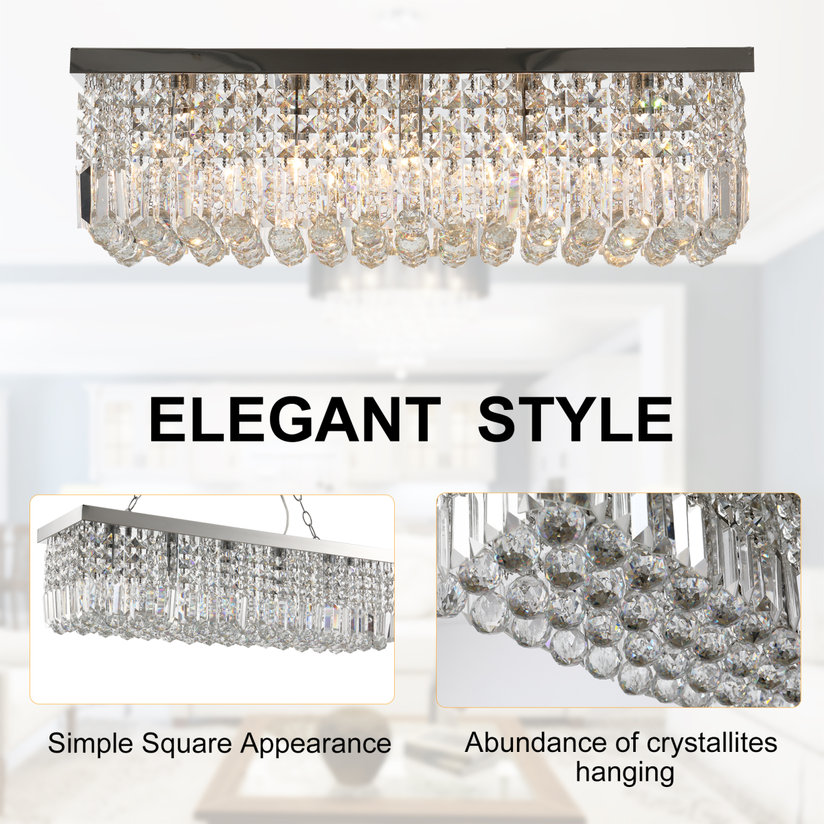 Square Crystal K9 Glass Ceiling Light
