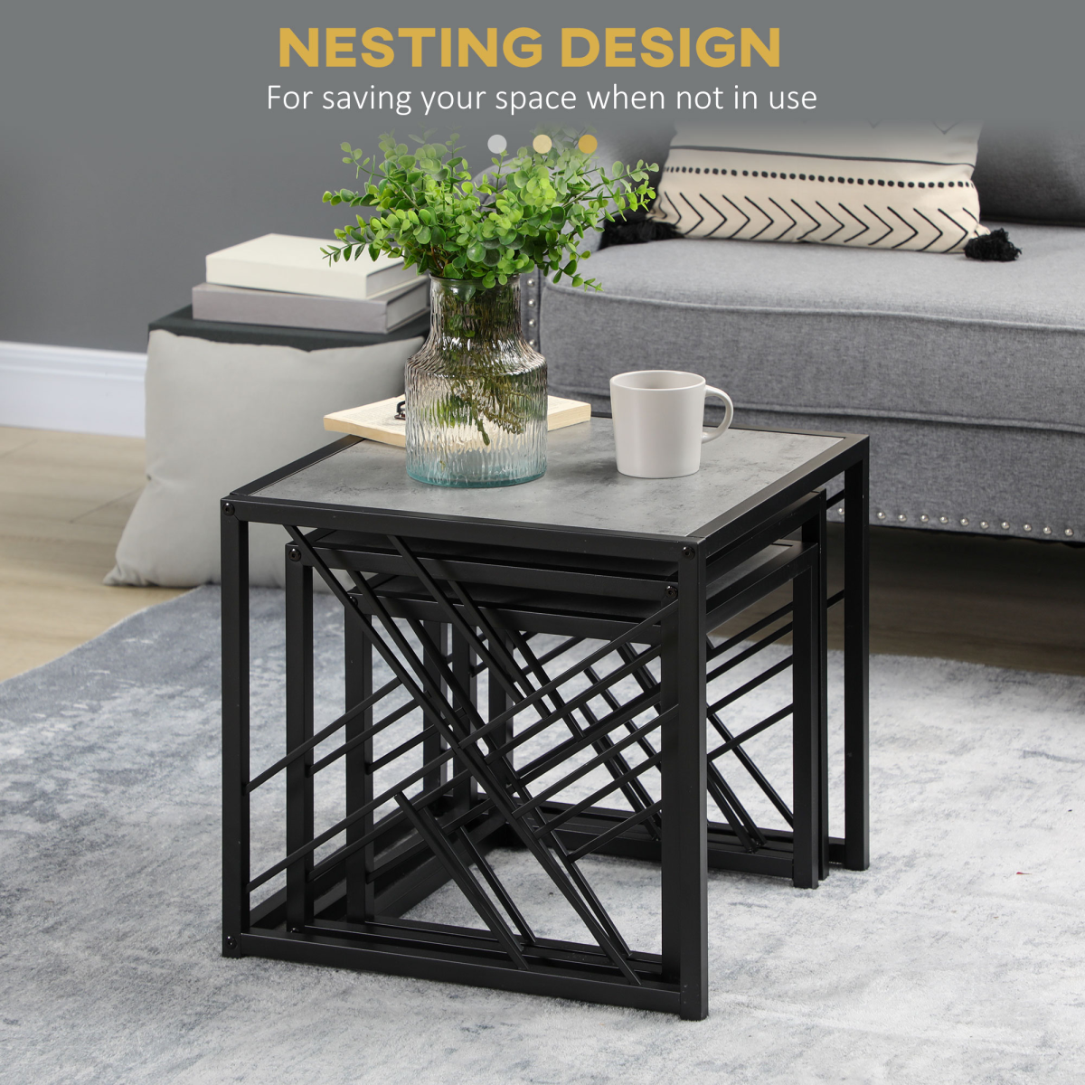 Set of 3 Grey Two-Tone Nesting Coffee Tables