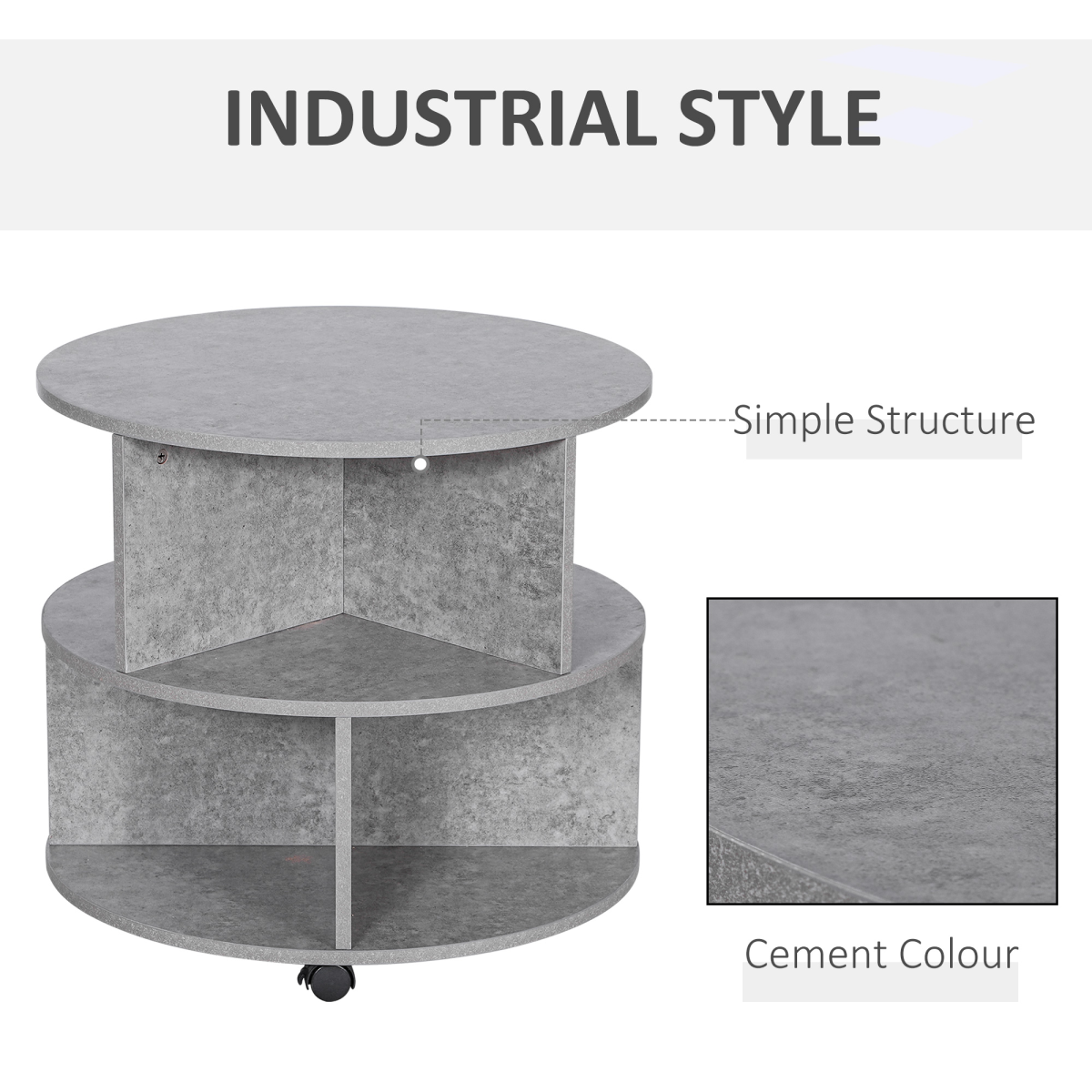 A modern 2‑tier round coffee table with a cement‑effect finish and practical open storage. Perfect for stylish, organised living rooms. Shop The Cosy Nest.