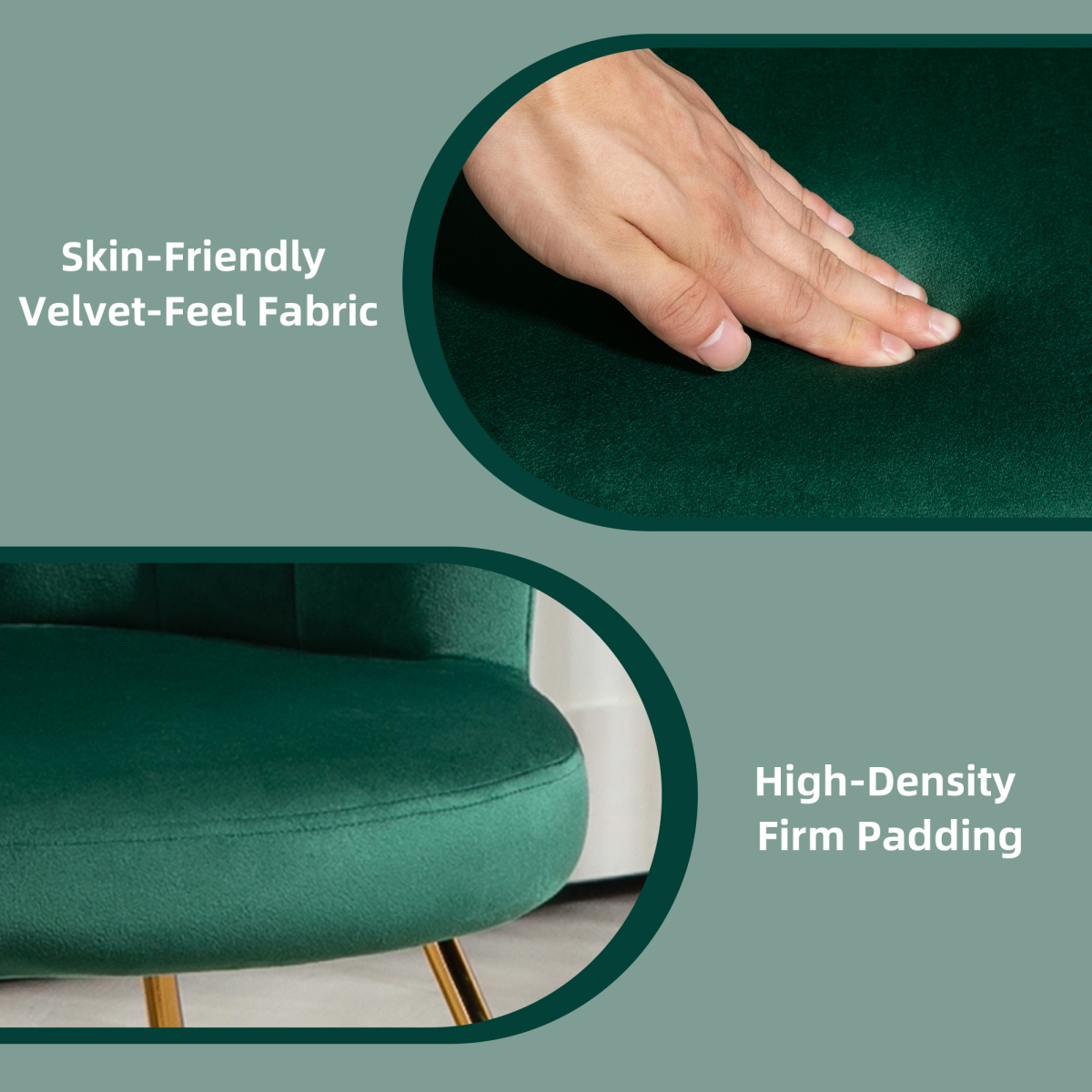 Green Velvet Scallop Accent Chair with Gold Legs