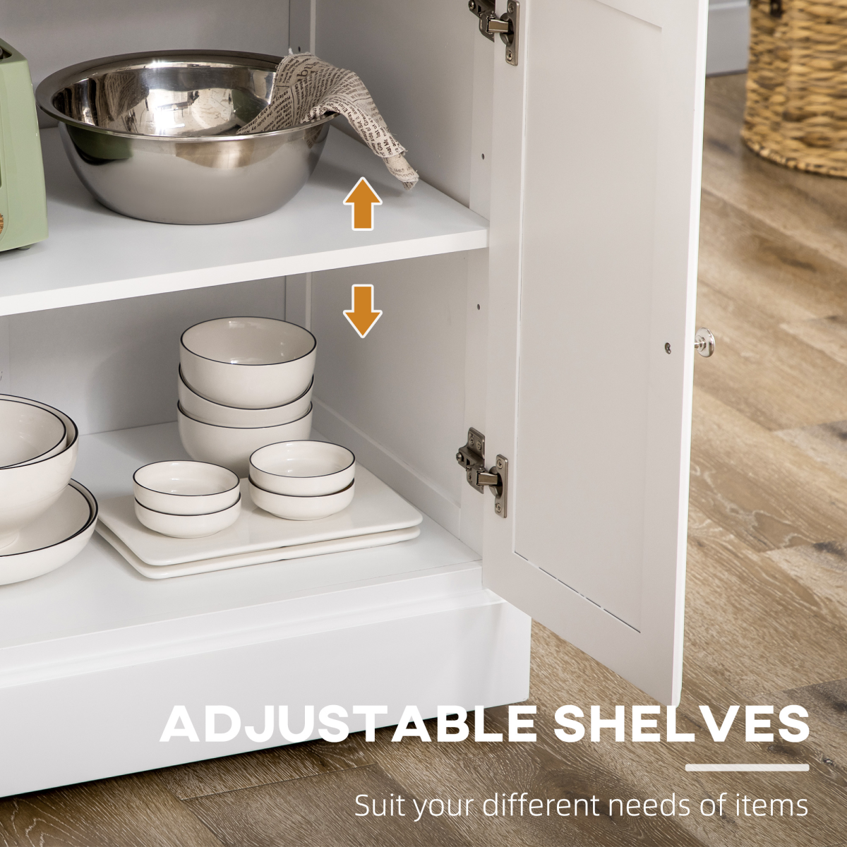 {
  "title": "Kitchen Storage Trolley with Adjustable Shelf Rolling Kitchen Island, White",
  "description": ""
}
