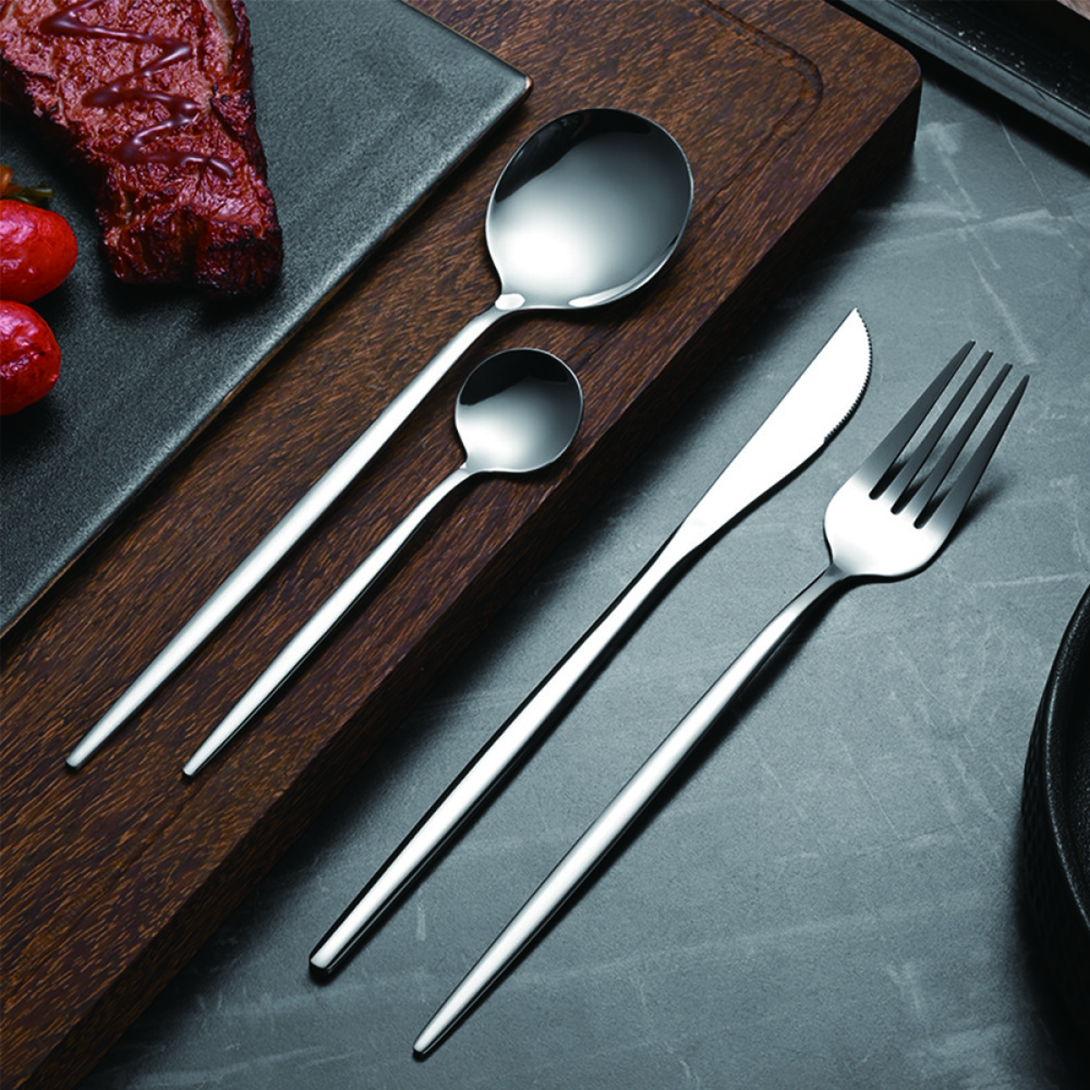30pc CUTLERY DINNER SET STAINLESS STEEL METAL STAND RACK FORKS TEA SPOONS POLISH