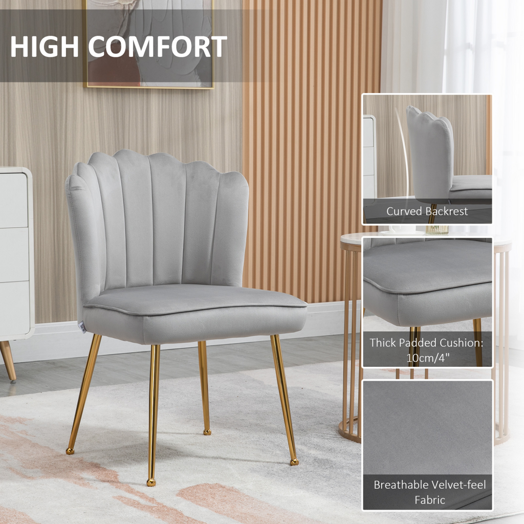 High Back Grey Velvet Shell Accent Chair with Gold Legs