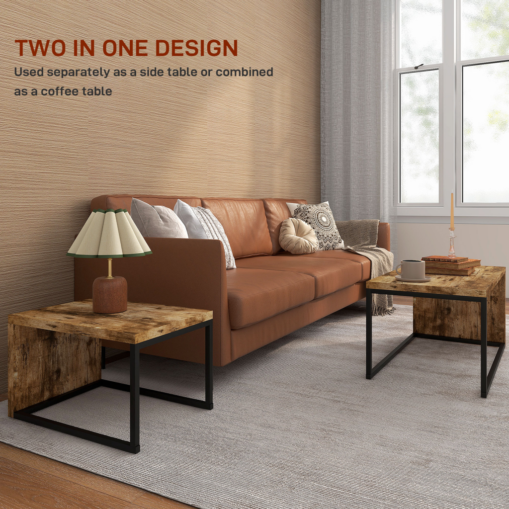 Set of 2 Warm Wood-Effect Nesting Coffee Tables