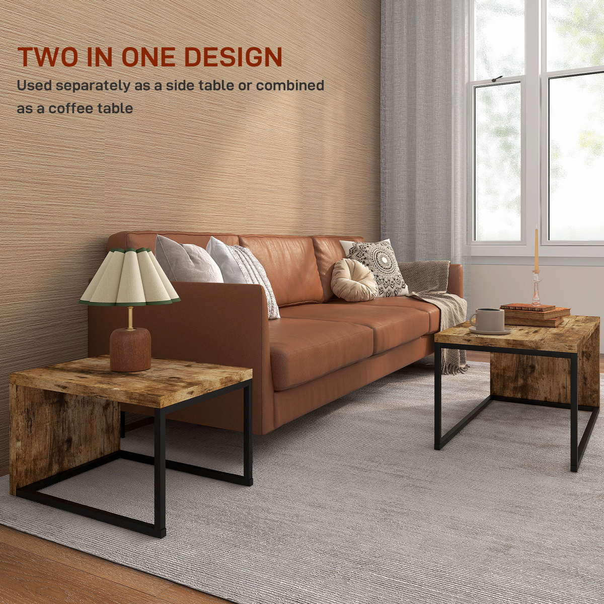 Set of 2 Warm Wood-Effect Nesting Coffee Tables