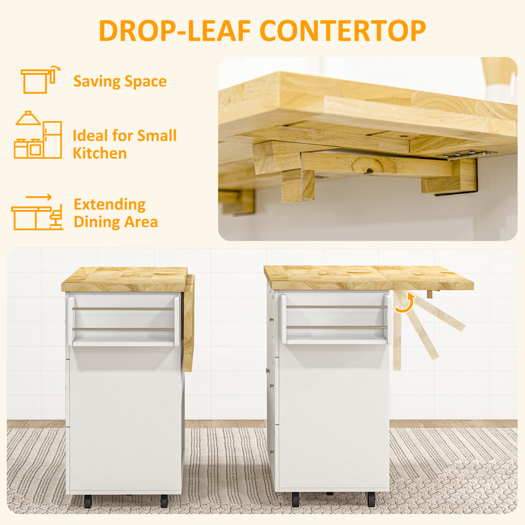{
  "title": "Drop-Leaf Kitchen Island on Wheels Utility Storage Cart with Drawers & Cabinet",
  "description": ""
}