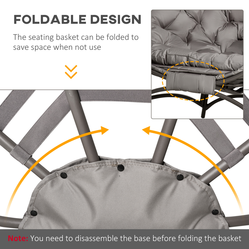 Egg Chair w/ Cushion Steel Frame and Side Pocket for Indoor Outdoor