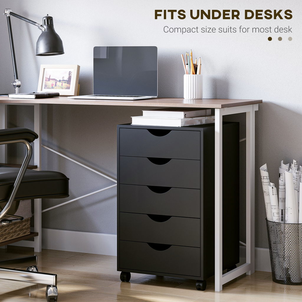 5-Drawer Filing Cabinet with Castors in Black