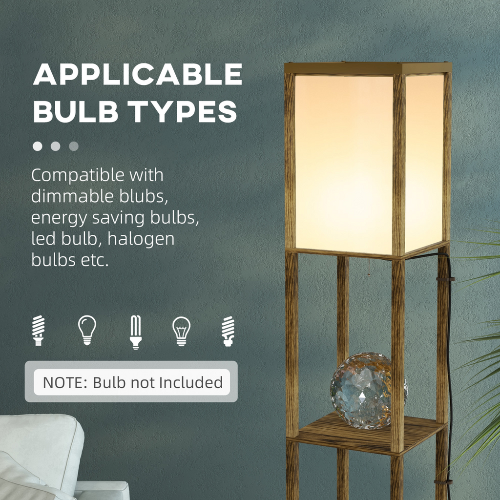 HOMCOM Shelf Floor Lamp with Dual Light, for Living Room, Bedroom, Brown