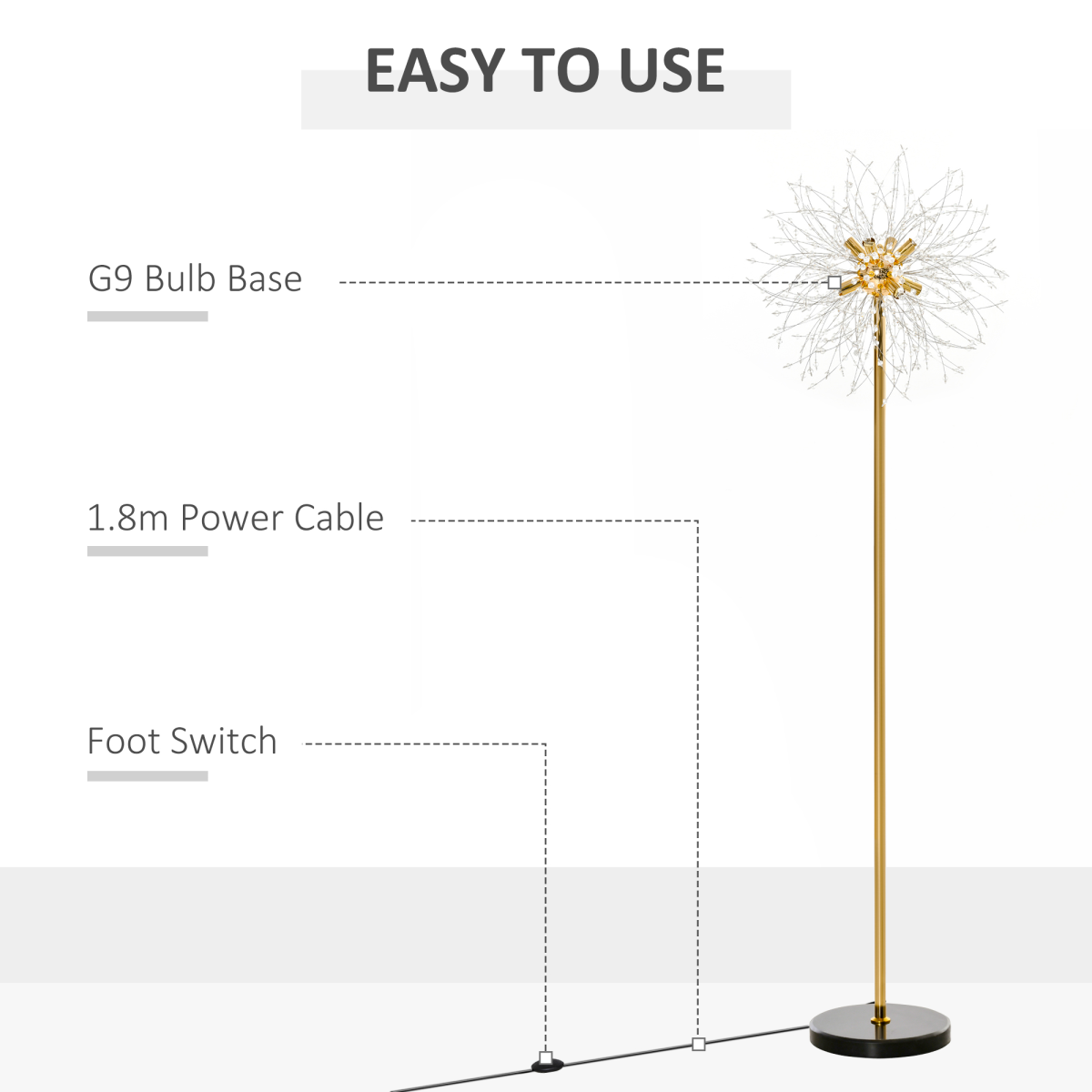 Dandelion Crystal Floor Lamp with Marble Base