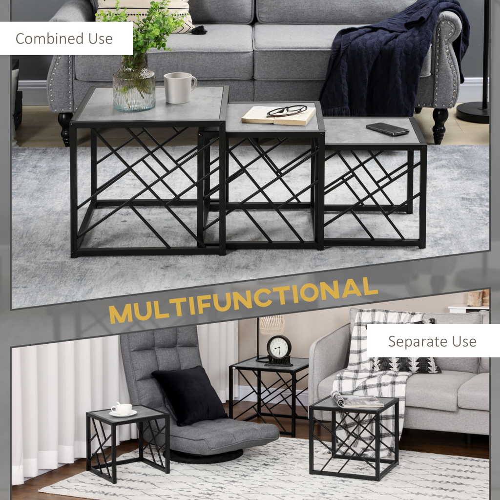 Set of 3 Grey Two-Tone Nesting Coffee Tables