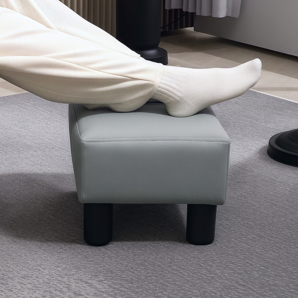 Compact Grey PU Leather Footstool