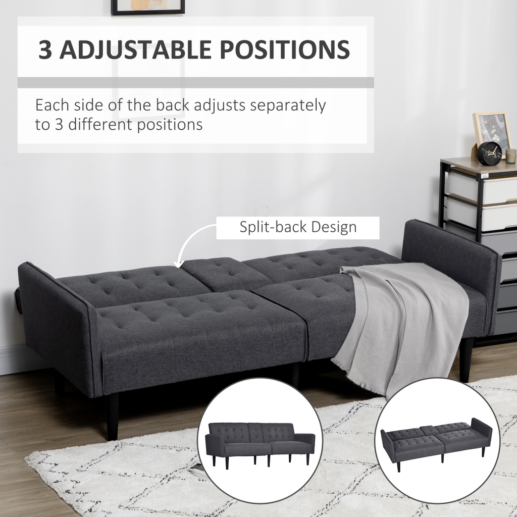 3-Seater Linen Sofa Bed with Cupholders