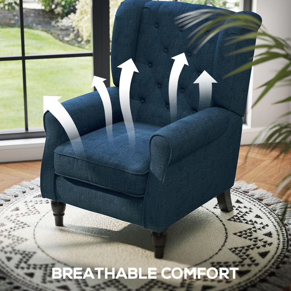 Retro Club Tufted Armchair in Blue Linen