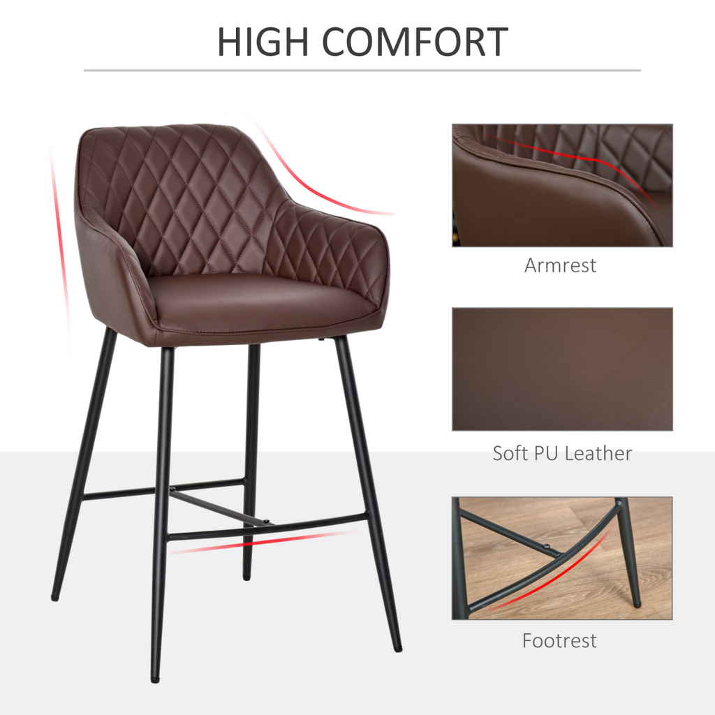 Set of two retro PU leather bar chairs with footrest.