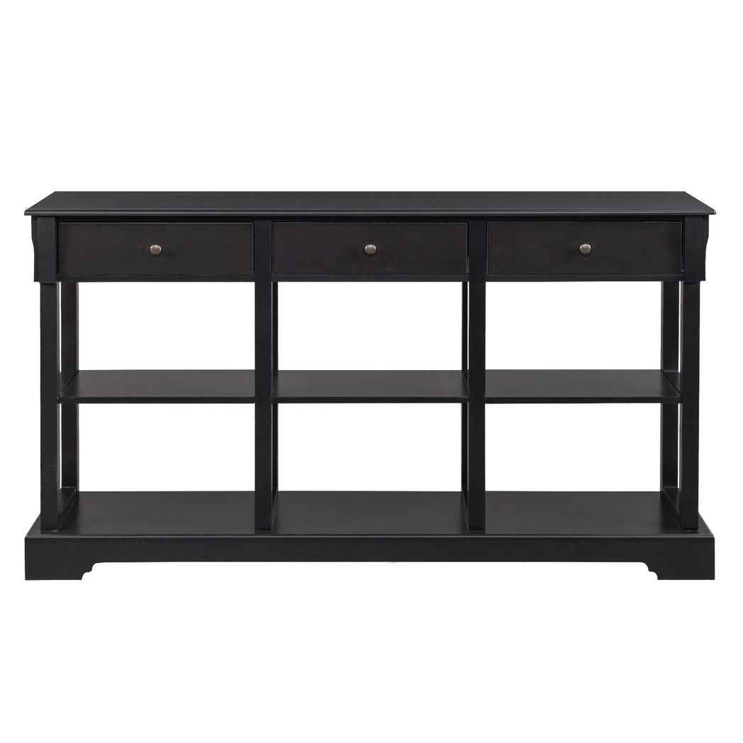 Console Sofa Table with Ample Storage, Retro Kitchen Buffet Cabinet Sideboard with Open Shelves and 3 Drawers, Accent Storage Cabinet for Entryway/Living Room Black Color